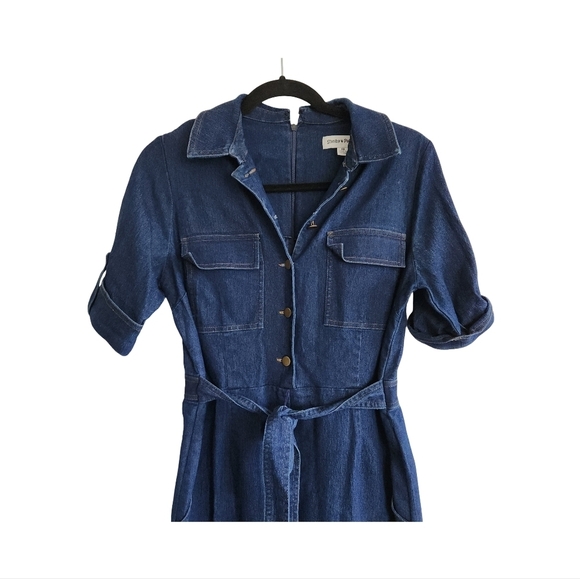 Vintage Denim Jumpsuit Romper With Short Sleeve And Wide Leg - Picture 4 of 6